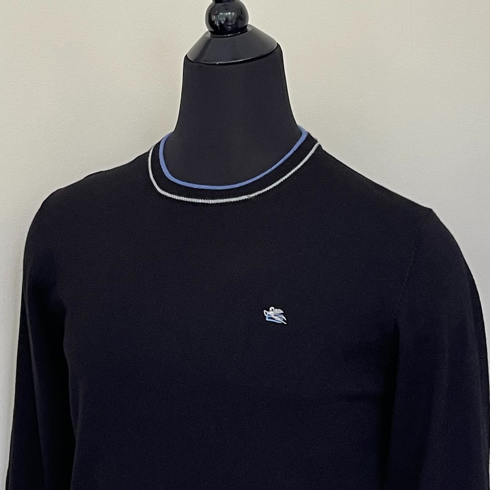 New Etro Sweater Crewneck Virgin Wool Black Pullover Sweater Etro Italy